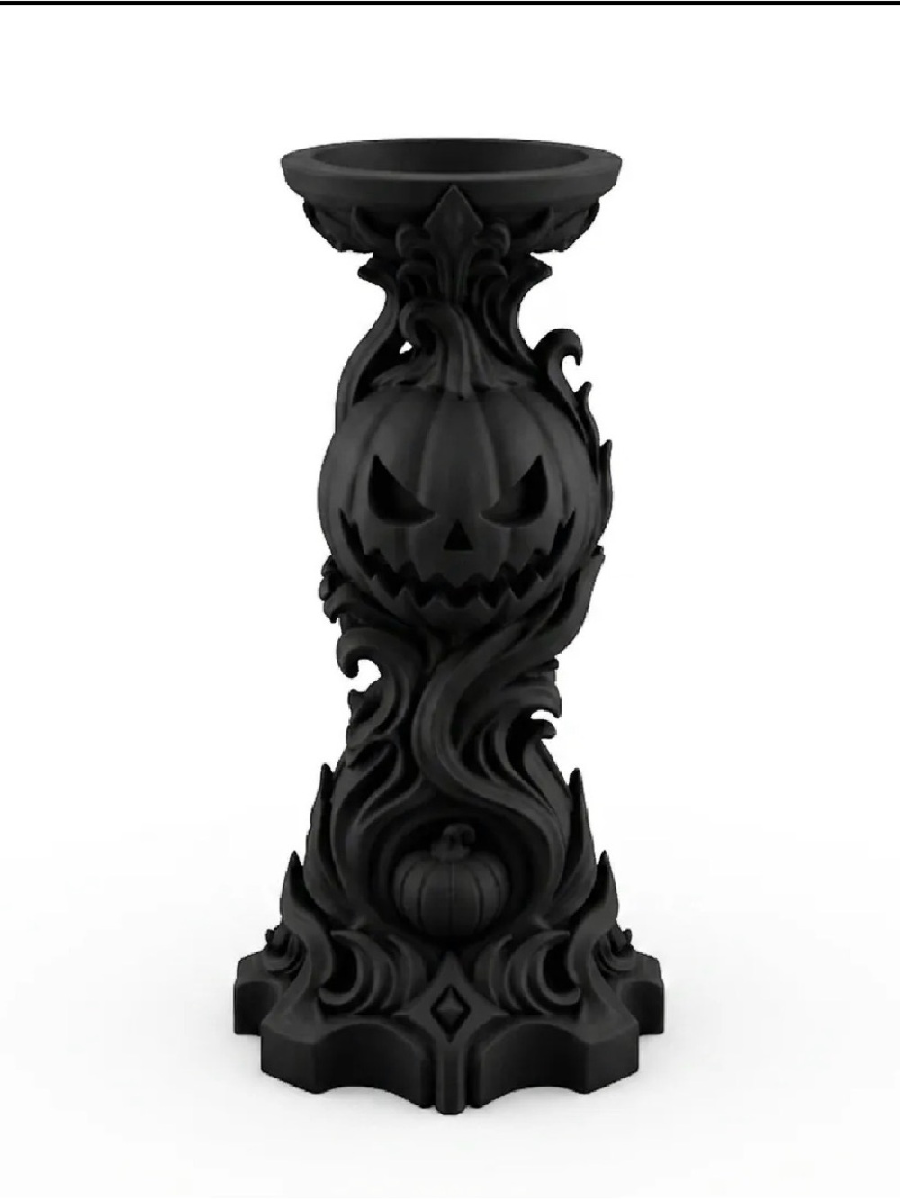 Black Halloween Pumpkin Pillar Candle Holder - Decorative Home Accents